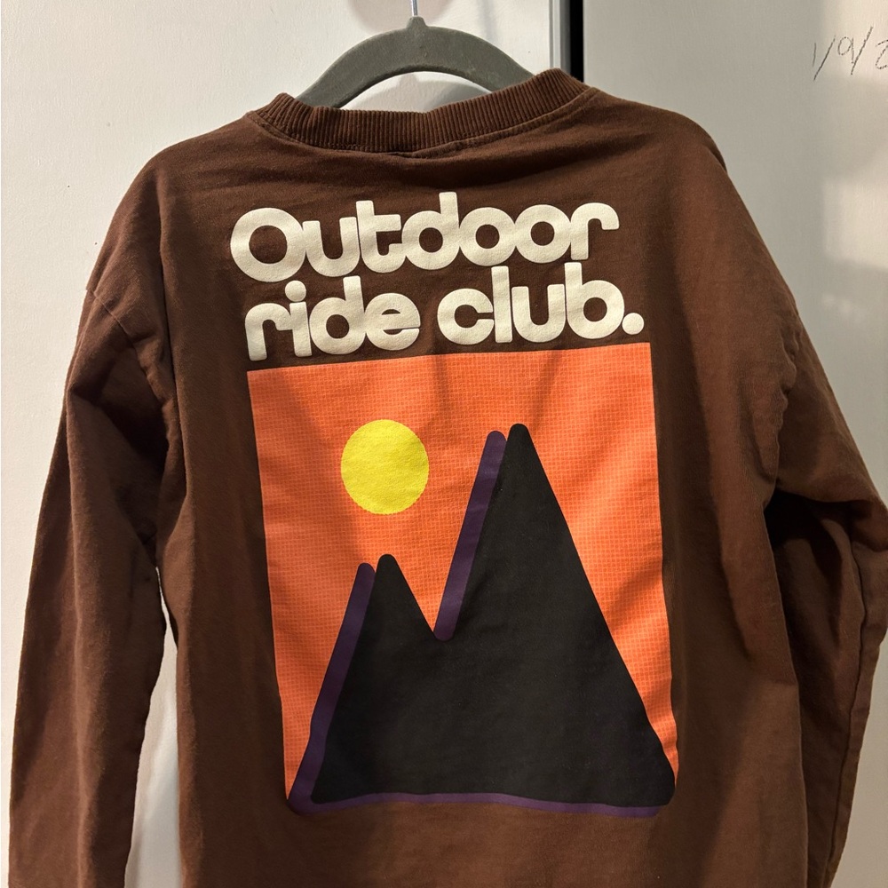 Zara Brown Long Sleeve Tee with Mountain ride club Graphic